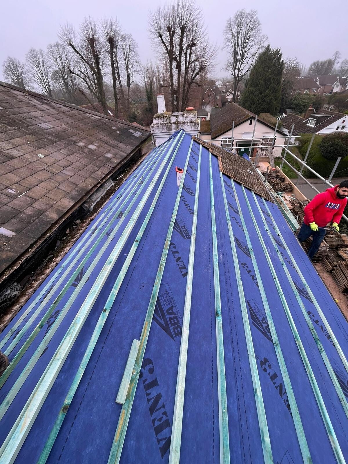 Roofing work on site